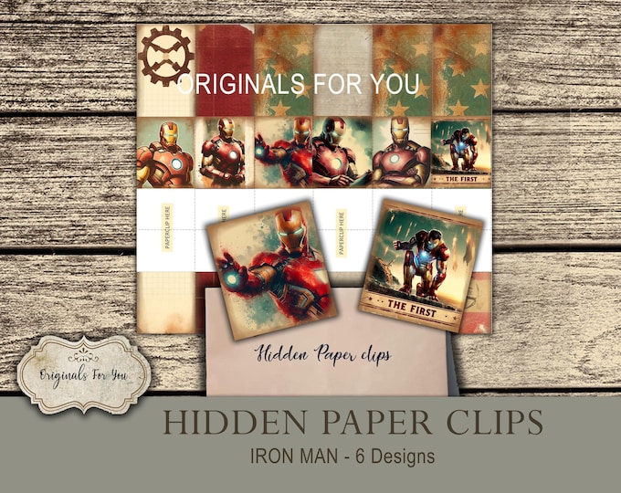 HIDDEN PAPER CLIPS for Junk Journals, papers and Books, "Iron Man" use for book markers or tabs