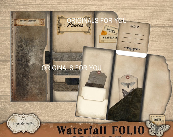 Waterfall Folio(GRUNGE) – Printable Junk Journal Folio Kit – Vintage Ephemera for Scrapbooks, Digital Download, Junk Journal FOLIO