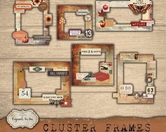 FALL/AUTUMN Cluster Curated Frames—Vintage Printable Frames with Ephemera, Grunge, Scrapbooking. Create