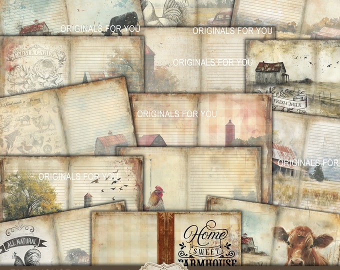 FARMHOUSE Vintage Journaling Kit, Vintage Journaling Kit, farm, farmhouse Ephemera, Fussy Cuts, Tags, Digital Download, Junk Journal Kit