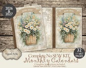 Printable CALENDARS 2026-2027 Planner Folio, Year at a glance, Digital Ephemera Pack, Junk Journal Folder, Insert Add on Pack, Perpetual