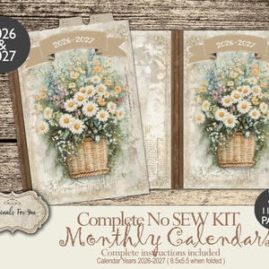 Printable CALENDARS 2026-2027 Planner Folio, Year at a glance, Digital Ephemera Pack, Junk Journal Folder, Insert Add on Pack, Perpetual