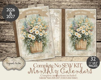 Printable CALENDARS 2026-2027 Planner Folio, Year at a glance, Digital Ephemera Pack, Junk Journal Folder, Insert Add on Pack, Perpetual