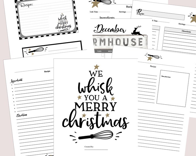 Farmhouse Christmas recipe template download. 8.5 x 11 large