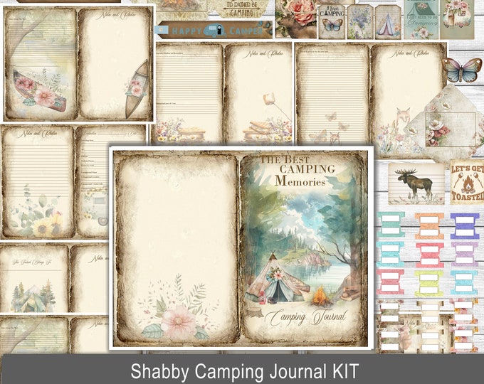 Vintage Junk Journal, RV, Vacation, Shabby, Camper, Road Trip, Kit, Camping, Tent, Vintage, Travel, Printable, Digital Download, Memory Book
