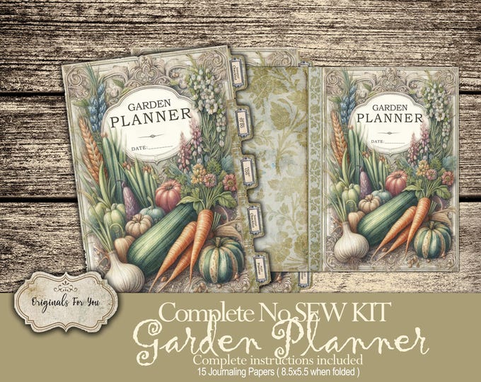 Junk Journal- NO SEW KIT- Printable Garden Planner, Garden Planner, Garden Journal Planner, Plant Planner, Garden Organizer, Garden Notebook
