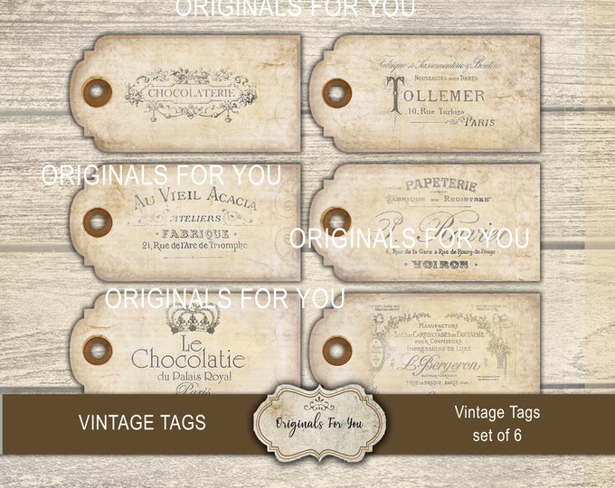 Vintage Journaling TAGS - Junk Journal, Tags, Pages, Vintage, Shabby, Printable, Digital Download