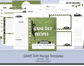 GAME DAY - recipe template for your favorite tried and game day recipes, download. 8.5 x 11 large PDF