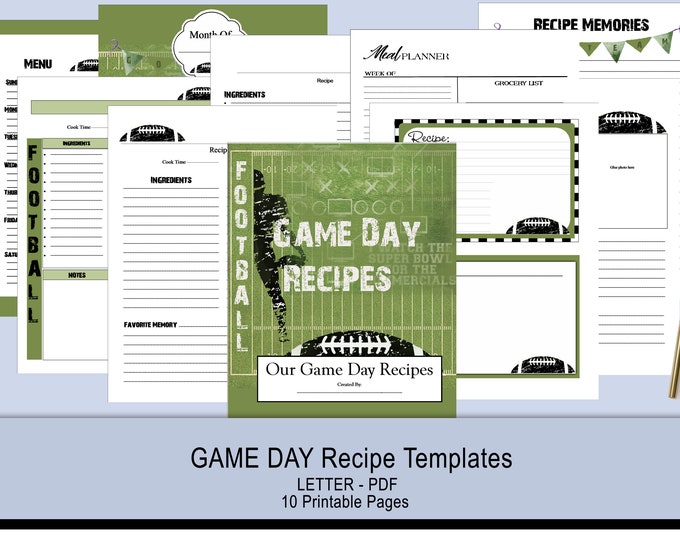 GAME DAY - recipe template for your favorite tried and game day recipes, download. 8.5 x 11 large PDF