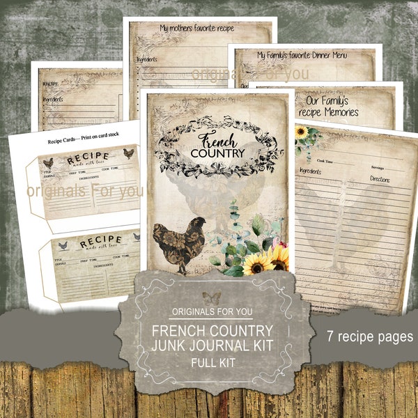 French Country Farmhouse Recipe Junk Journal Digital Download