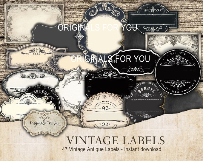 Vintage Antique Labels, junk journal, scrapbooking, download and print