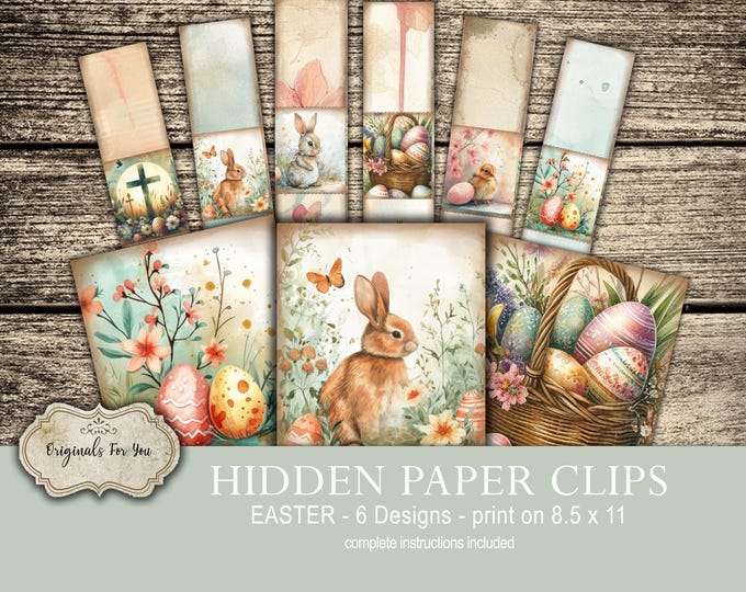HIDDEN PAPER CLIPS for Junk Journals, papers and Books, "Shabby Chic Easter" use for book markers or tabs