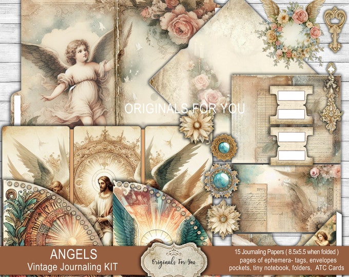 ANGELS Vintage Watercolor Junk Journaling Kit, Download and Print