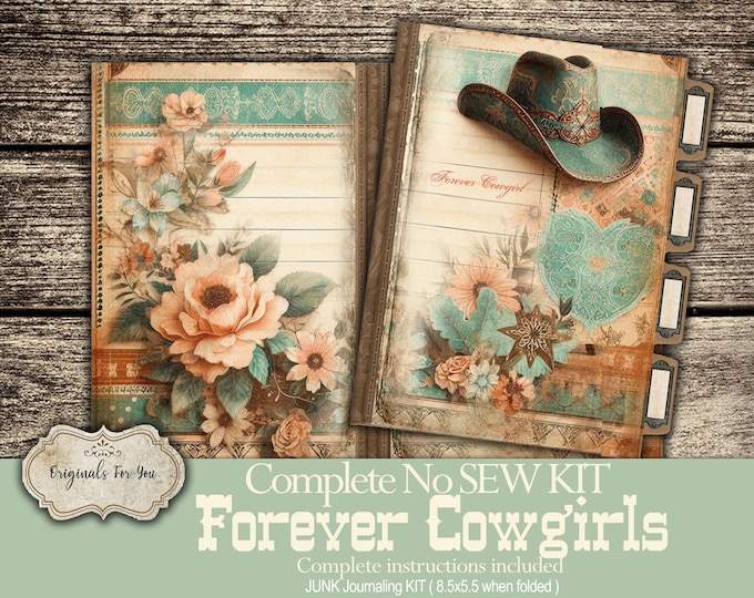 Junk Journal- NO SEW KIT- Printable "Forever Cowgirls", Equestrian, Journal Planner, Cowgirls Planner, Western Organizer, Notebook, Ephemera