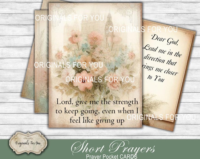SHABBY CHIC "Christian Short Prayers" Printable Pocket Prayer CARDS, Collage Sheet, Digital Download