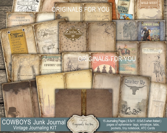 COWBOY'S Vintage Journaling Kit, Vintage Journaling Kit, equestrian, Cowboy Ephemera, Tags, Digital Download, Junk Journal Kit, Western