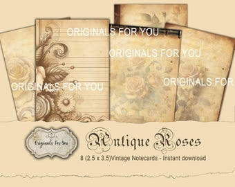 Antique Vintage Notecard's, Vintage Roses, Vintage Ephemera, Antique Lined Paper, Writing Paper, Journal Paper, Old Paper, Aged Paper