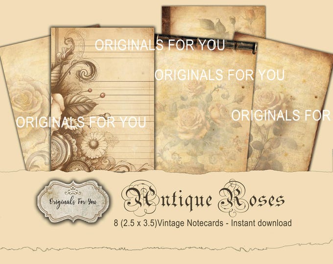 Antique Vintage Notecard's, Vintage Roses, Vintage Ephemera, Antique Lined Paper, Writing Paper, Journal Paper, Old Paper, Aged Paper