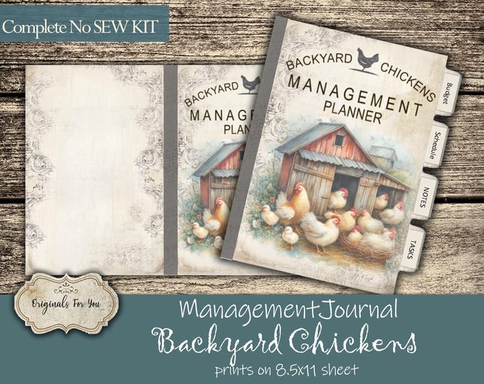 COMPLTE No Sew Kit -Backyard Chickens Management Junk Journal, Chicken Farm Digital Journal Kit, Printable Vintage Farm Ephemera