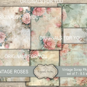 Vintage Roses - SHABBY CHIC Scrap Papers, Junk Journaling, Pages, Roses, Vintage, Digital Download, Shabby, Printable