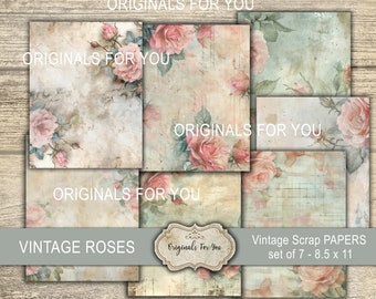Vintagerosor - SHABBY CHIC Scrappapper, Skräpjournaling, Sidor, Rosor, Vintage, Digital Nedladdning, Shabby, Utskrivbar