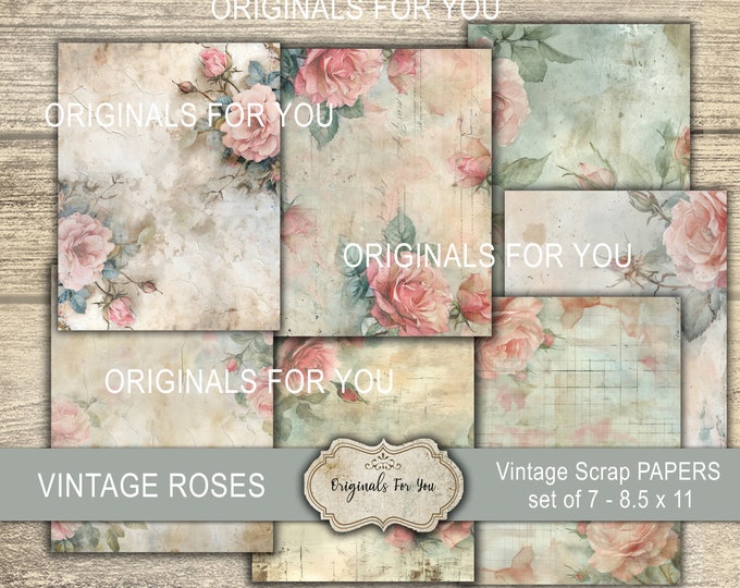 Vintage Roses - SHABBY CHIC Scrap Papers, Junk Journaling, Pages, Roses, Vintage, Digital Download, Shabby, Printable