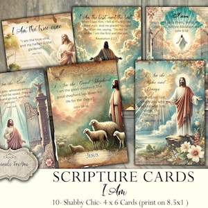 Cartes imprimables d'écriture sainte chrétienne « Je suis » SHABBY CHIC, cartes de journal indésirable, téléchargement numérique, versets bibliques imprimables, cartes de prière