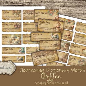 COFFEE - JOURNALING WORDS, Embellishments for Junk Journals, Printable Junk Journaling Words, Ephemera, dictionary words, Junk Journal Words