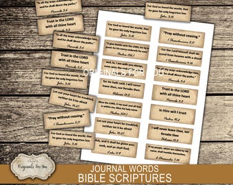 Christelijke afdrukbare bijbelverzen voor junk Journal, devotional, plakboeken, dagboekwoorden, gemengde techniek, collageblad, afdrukbaar, kortstondige