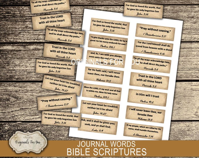 Christian Printable Bible Verses for Junk Journal, Devotional, Scrapbooks, Journal Words, Mixed Media, Collage Sheet, Printable, Ephemera
