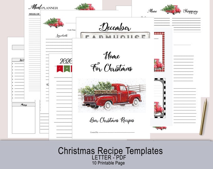 Farmhouse Christmas recipe template download. 8.5 x 11 large