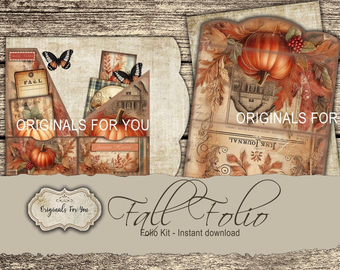 Vintage FALL Folio Kit - Junk Journal Papers, Shabby, Printable, Digital Download, pumpkins, fall folio