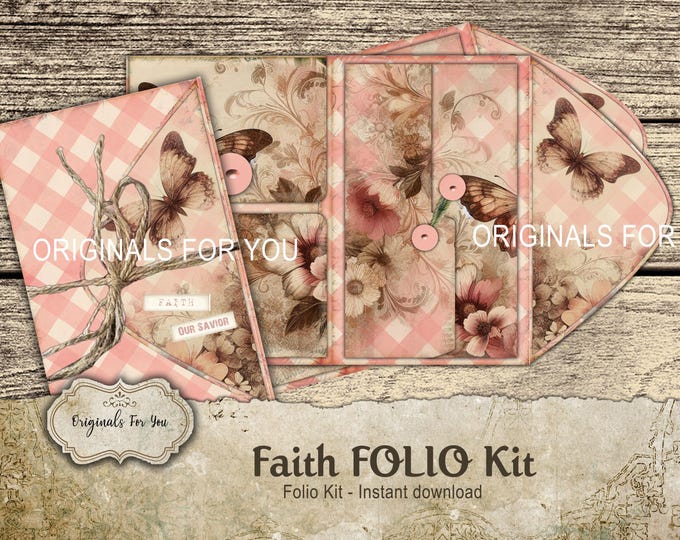Pink Buffalo Print- Christian "FAITH" Journal Folio Kit, Digital Download, Bible Verses, KJV, NIV, folding folio