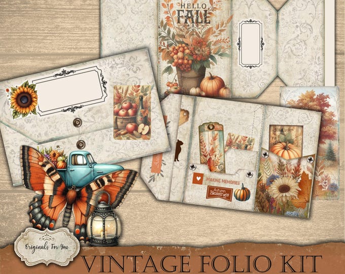 Vintage Folio Kit - FALL/AUTUMN- Junk Journal Papers, Shabby, Printable, Digital Download, Junk Journal FOLIO