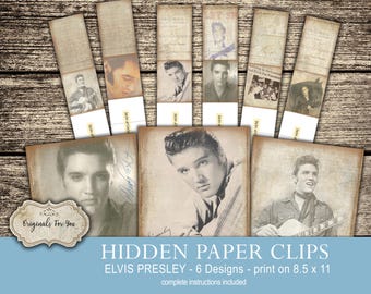 HIDDEN PAPER CLIPS for Junk Journals, papers and Books, "Elvis Presley" use for book markers or tabs