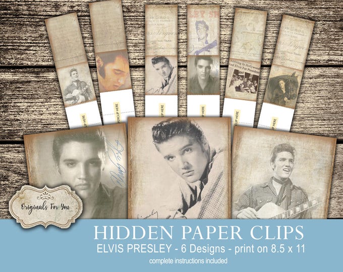 HIDDEN PAPER CLIPS for Junk Journals, papers and Books, "Elvis Presley" use for book markers or tabs