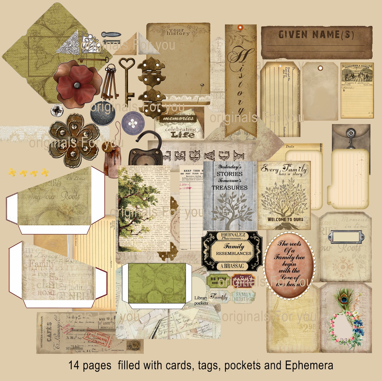 Family History, Junk Journal, Family Tree, Kit, Scrapbook, Genealogy