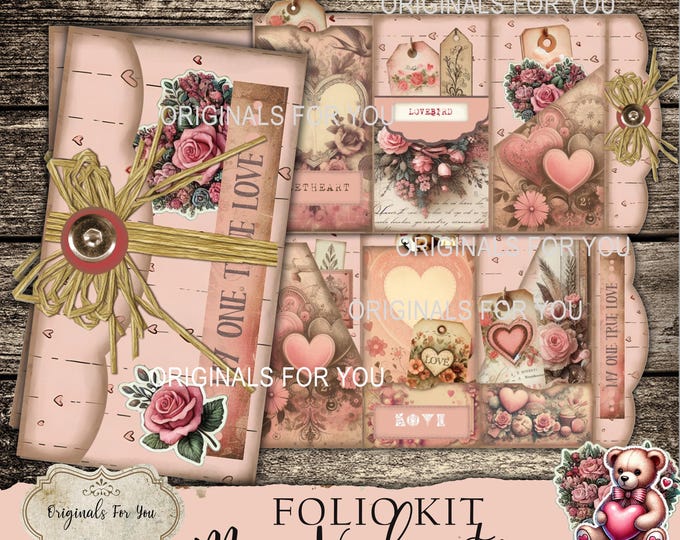 Vintage My VALENTINE Folio Kit - Junk Journal Papers, Shabby, Printable, Digital Download, ephemera