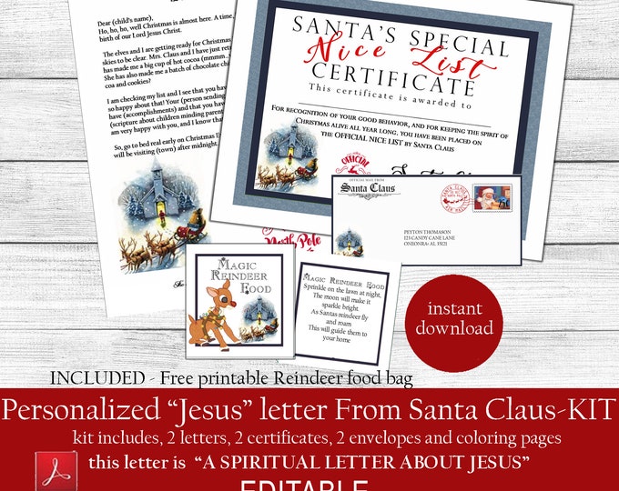 Personalized Spiritual JESUS Letter from Santa, Nice List Certificate, Christmas Santa Letter, Santa Letter, Instant, UNLIMITED DOWNLOAD