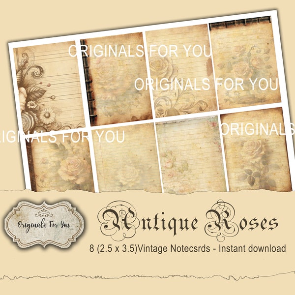 Antique Vintage Notecard's, Vintage Roses, Vintage Ephemera, Antique Lined Paper, Writing Paper, Journal Paper, Old Paper, Aged Paper