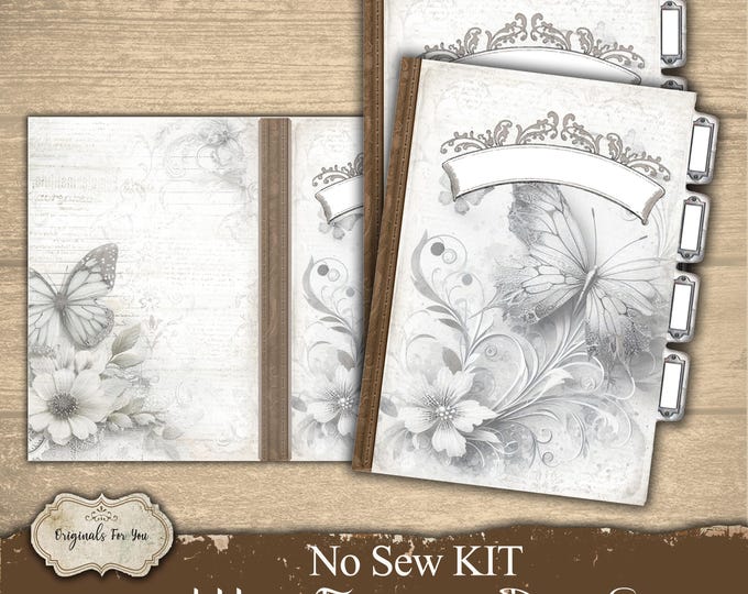 Junk Journal- NO SEW KIT- Printable "White Butterflys", No sew kit, Journal Planner, butterfly's Planner, Organizer, Notebook, Ephemera