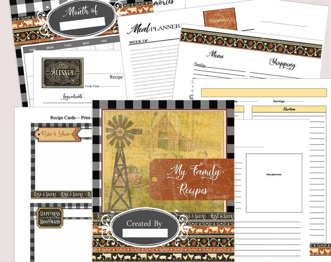 Farmhouse Buffalo Print - recipe template download. 8.5 x 11 large