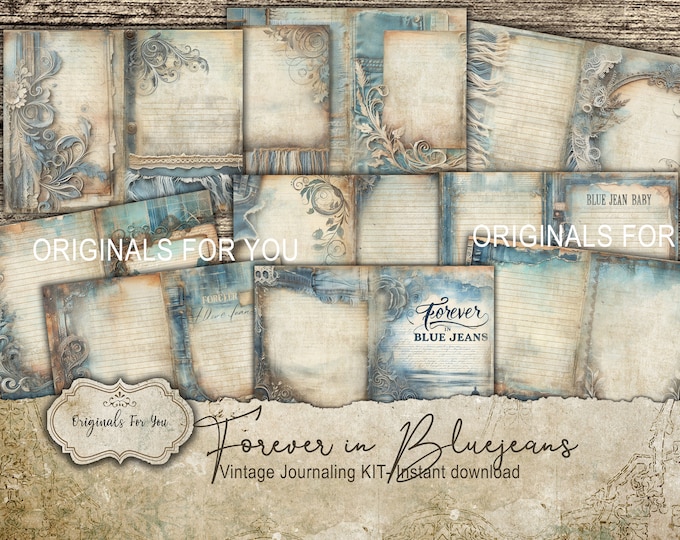Blue Jeans, Denim Junk Journal Kit, vintage "Forever in Blue Jeans" themed junk journal, shabby chic, antique,