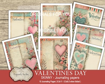 VALENTINES DAY Skinny Junk Journal Papers, Valentine themed junk journal, shabby chic, antique, digital download