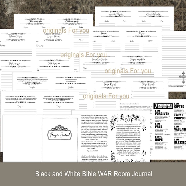 Christian WAR ROOM Planner, black and white - Prayer Journal, Christian Gifts Planner Inserts Bible Journal Christian Planner Christian