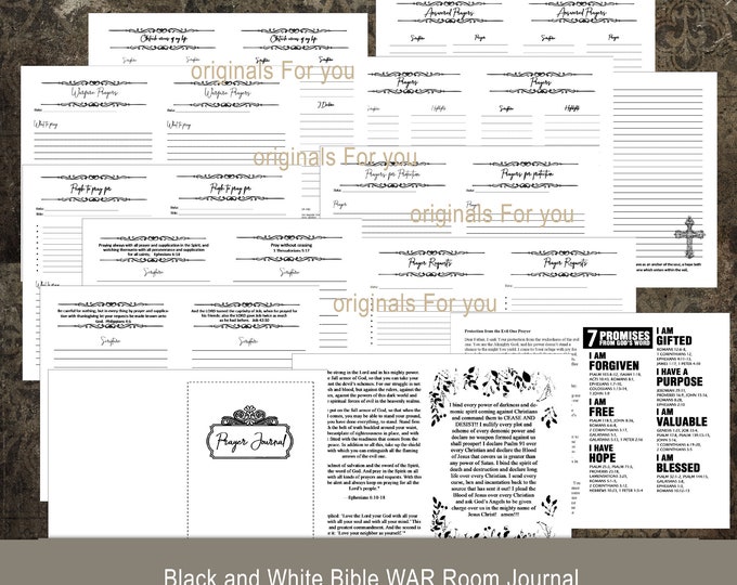 Christian WAR ROOM Planner, black and white - Prayer Journal, Christian Gifts Planner Inserts Bible Journal Christian Planner Christian