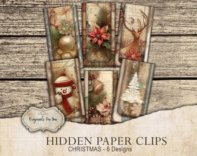 HIDDEN PAPER CLIPS for Junk Journals, papers and Books, "Christmas" use for book markers or tabs