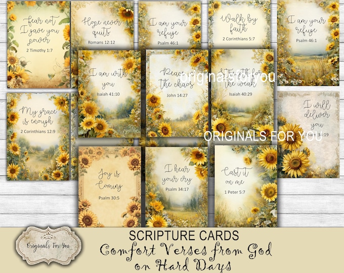 Comfort Verses from God on HARD DAYS, Christian Printable Scripture cards, Watercolor, Digital, Printable Bible Verses, Prayer Cards