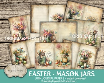 EASTER - MASON JARS- Junk Journaling Papers, Ephemera, Shabby, Vintage, Printable, Digital Download