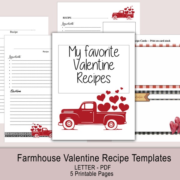 Farmhouse Valentine Recipe Templates INSTANT DOWNLOAD